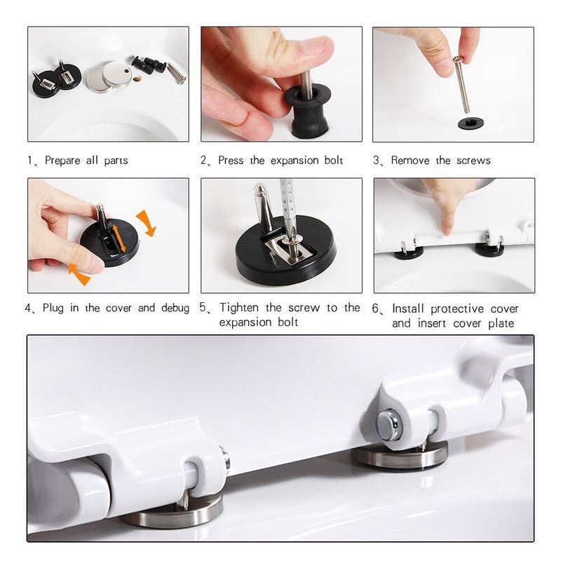 BornFeel Toilet Seat Hinge Fixings 4pcs Quick Release Top Fix Nuts Screws Hole Fittings Expanding Rubber Screws with 50mm Base - Image 3
